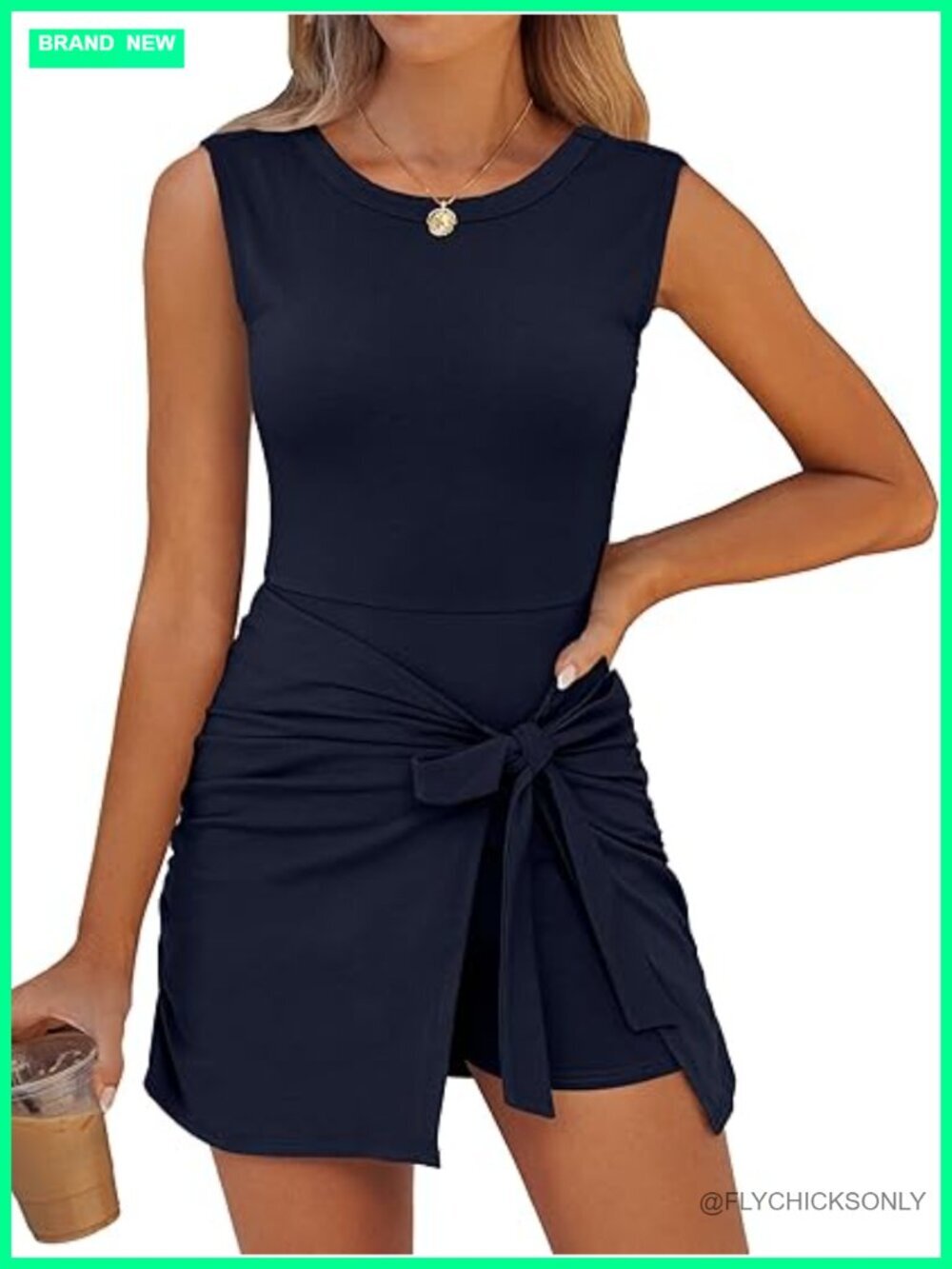 Sleeveless Bodycon Romper Skort Dress with Built-in Shorts